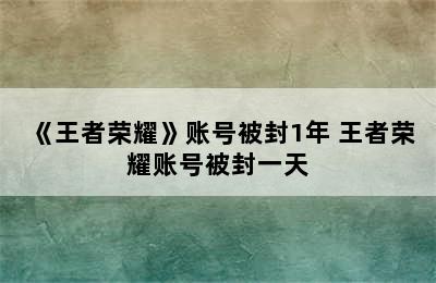 《王者荣耀》账号被封1年 王者荣耀账号被封一天